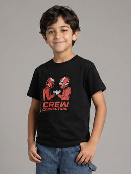 Allen Solly - Boys Black Graphic Print Crew Neck T-Shirt