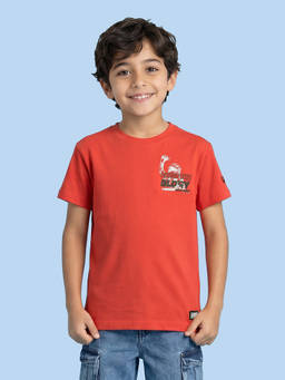 Allen Solly - Boys Red Graphic Print Crew Neck T-Shirt