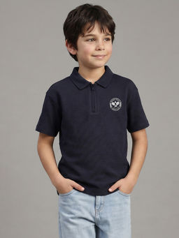 Allen Solly - Boys Navy Textured Polo Neck T-Shirt