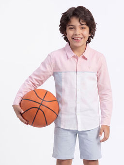 Allen Solly - Boys Pink and White Colorblocked Casual Shirt