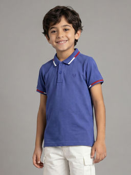 Allen Solly - Boys Blue Textured Polo Neck T-shirt