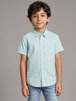Allen Solly - Boys Light Blue Printed Casual Shirt