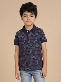 Allen Solly - Boys Navy Blue Print Polo T-Shirt