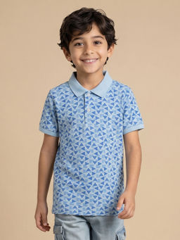 Allen Solly - Boys Light Blue Print Polo T-Shirt