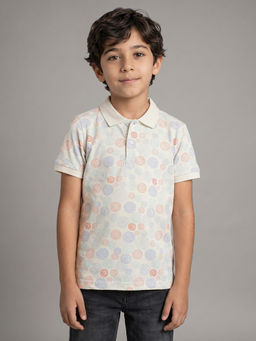 Allen Solly - Boys Cream Print Polo T-Shirt