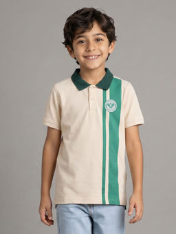 Allen Solly - Boys Beige Stripes Polo T-Shirt