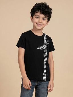 Allen Solly - Boys Black Graphic Print Crew Neck T-Shirt