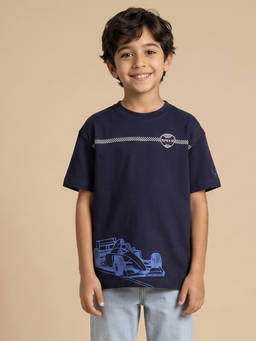 Allen Solly - Boys Navy Blue Graphic Print Crew Neck T-Shirt