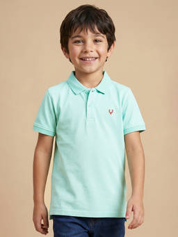 Allen Solly - Boys Green Regular Fit Textured Polo T-Shirt