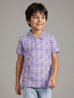 Allen Solly - Boys Lilac Print Polo Neck T-shirt