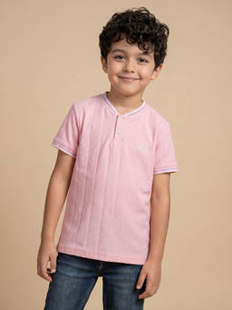 Allen Solly - Boys Pink Textured Henley Neck T-shirt
