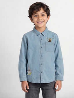 Allen Solly - Boys Light Blue Regular Fit Embroidered Casual Shirt