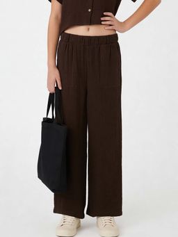 max - Girls Brown Textured Wide Leg Trousers