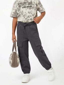 max - Boys Dark Grey Solid Cargo Joggers