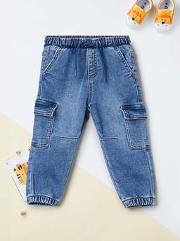 max - Boys Blue Washed Denim Cargo Joggers