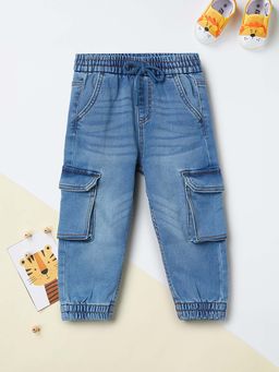 max - Boys Blue Washed Denim Cargo Joggers
