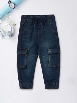 max - Boys Dark Blue Washed Cargo Denim Joggers