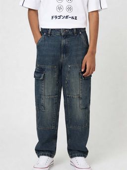 max - Boys Blue Washed Loose Fit Denim Cargos