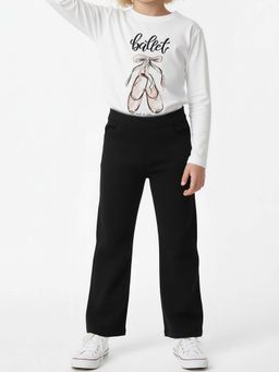 max - Girls Black Solid Wide Leg Trousers