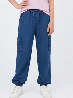 max - Girls Solid Denim Cargo Joggers
