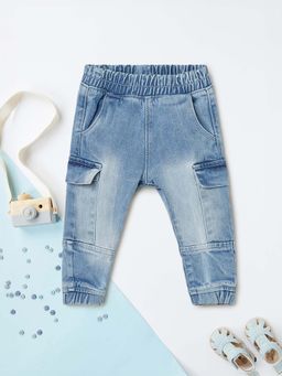 max - Boys Blue Washed Denim Cargo Joggers