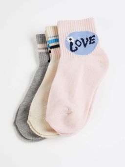 max - Girls Printed Ankle Length Socks (Pack Of 3)