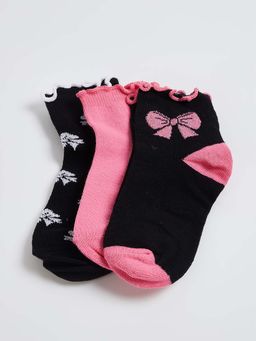 max - Girls Patterned Ankle Length Socks (Pack Of 3)