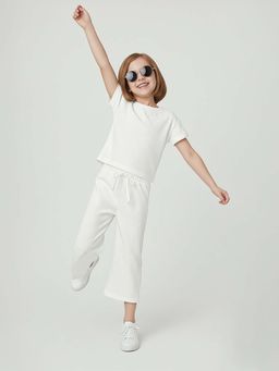 max - Girls Solid White Knitted Co-Ord Set