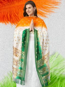 Dupatta Bazaar - Womens Tiranga (Tricolour) Raschel Net Dupatta