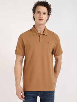 Calvin Klein - Mens Brown Solid Polo T-Shirt