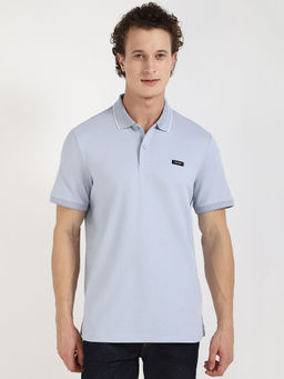 Calvin Klein - Mens Sky Blue Solid Polo T-Shirt