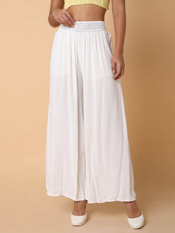 SHOWOFF - Womens Solid White Loose Fit Palazzo