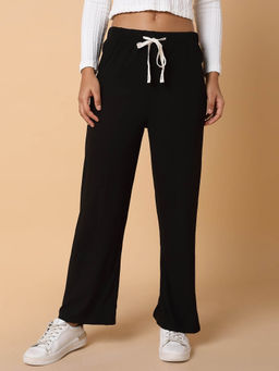 SHOWOFF - Womens Flat Front Solid Black Pant