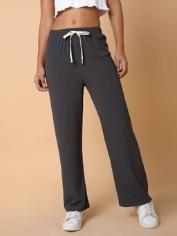 SHOWOFF - Womens Flat Front Solid Grey Pant