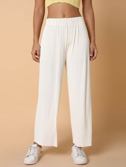 SHOWOFF - Womens Flat Front Solid Cream Pant