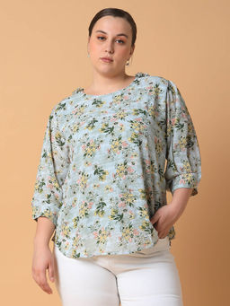 SHOWOFF - Womens Floral Sea Green Top