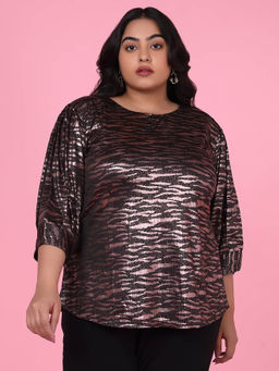 SHOWOFF - Womens Animal Print Black Top