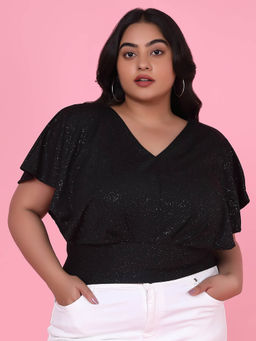 SHOWOFF - Womens Solid Blouson Black Top