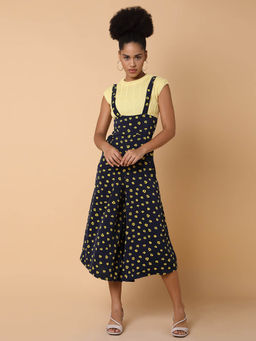 SHOWOFF - Womens Printed Navy Blue Capri Dungarees