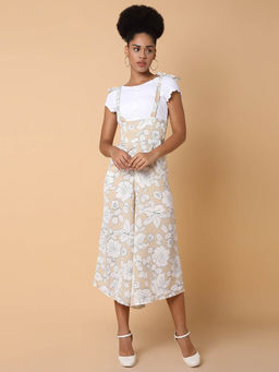 SHOWOFF - Womens Printed Beige Capri Dungarees