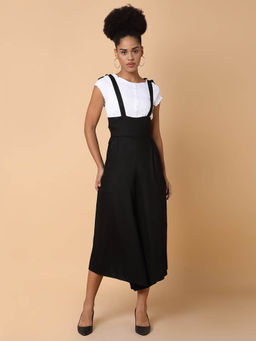 SHOWOFF - Womens Solid Black Capri Dungarees