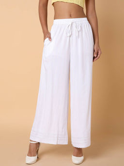 SHOWOFF - Womens White Solid Loose Fit Palazzo