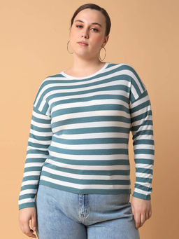 SHOWOFF - Womens Striped Teal T-Shirt