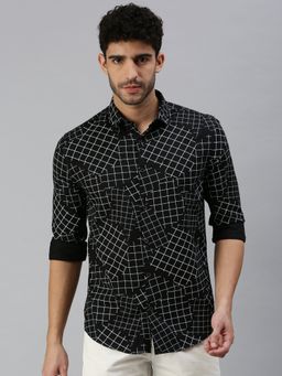 SHOWOFF - Men Roll-Up Sleeves Black Other Checks Shirt