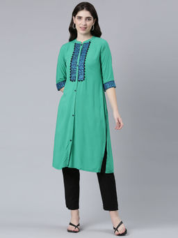 NEERU'S - Green Regular Straight Solid Kurta