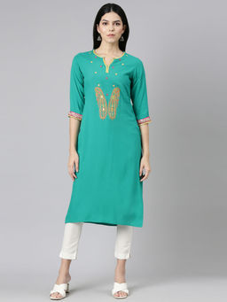 NEERU'S - Green Regular Straight Solid Kurta