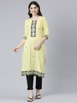 NEERU'S - Yellow Regular Straight Solid Kurta