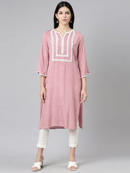 NEERU'S - Pink Pleated Straight Printed Kurta