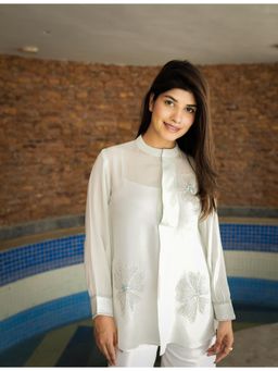 MINSH - Pearl Petal Embroidered White Shirt