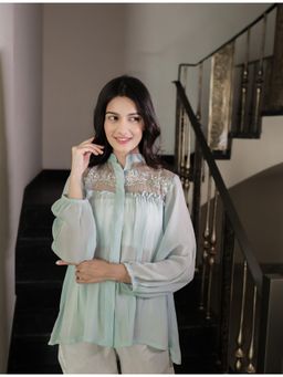 MINSH - Mint Bloom Sheer Yoke Green Shirt